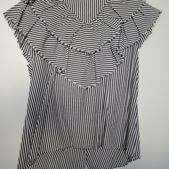 ZARA Grey/White Stripe Ruffled Shirt - Picture 2 of 9